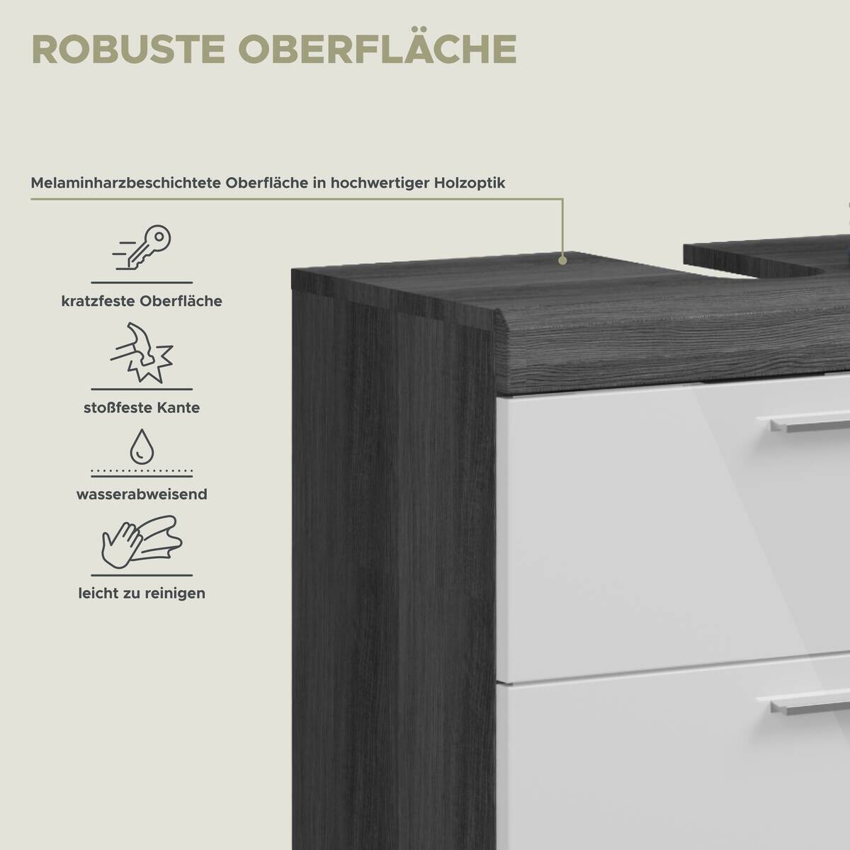 Waschbeckenunterschrank Scout Rauchsilber Nachbildung weiß Hochglanz B/H/T: ca. 60x56x34 cm