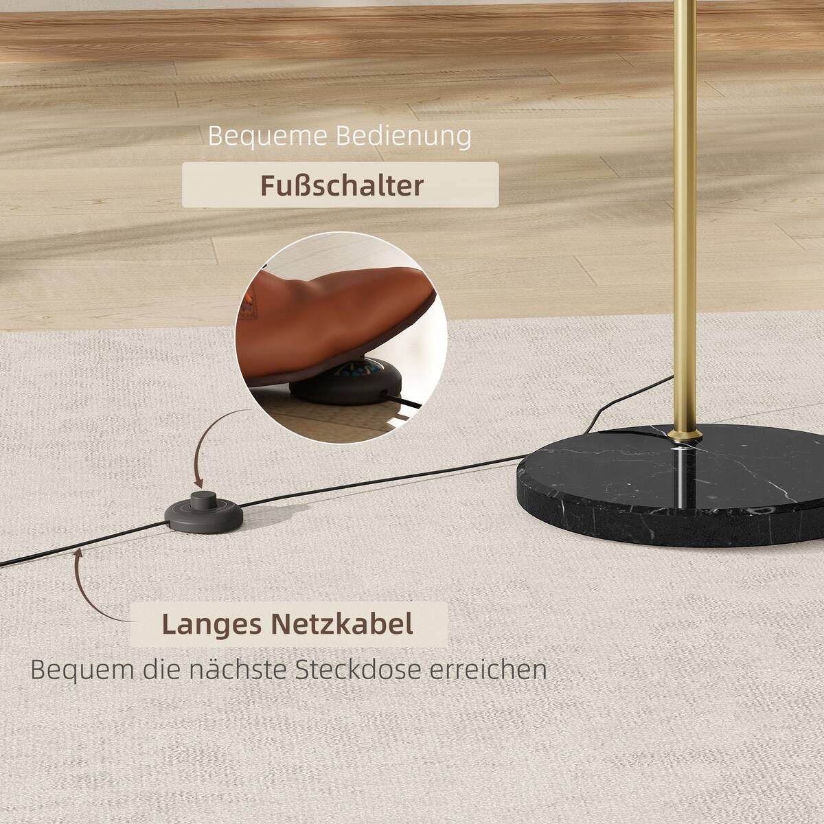 HOMCOM Stehleuchte gold Metall B/H/L: ca. 30x180x115 cm E27 1 Brennstellen