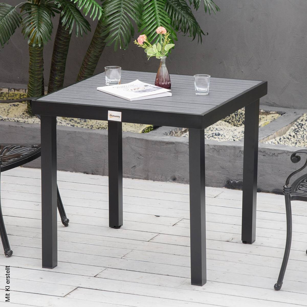 Outsunny Gartentisch schwarz Aluminium B/H/L: ca. 80x74x80 cm