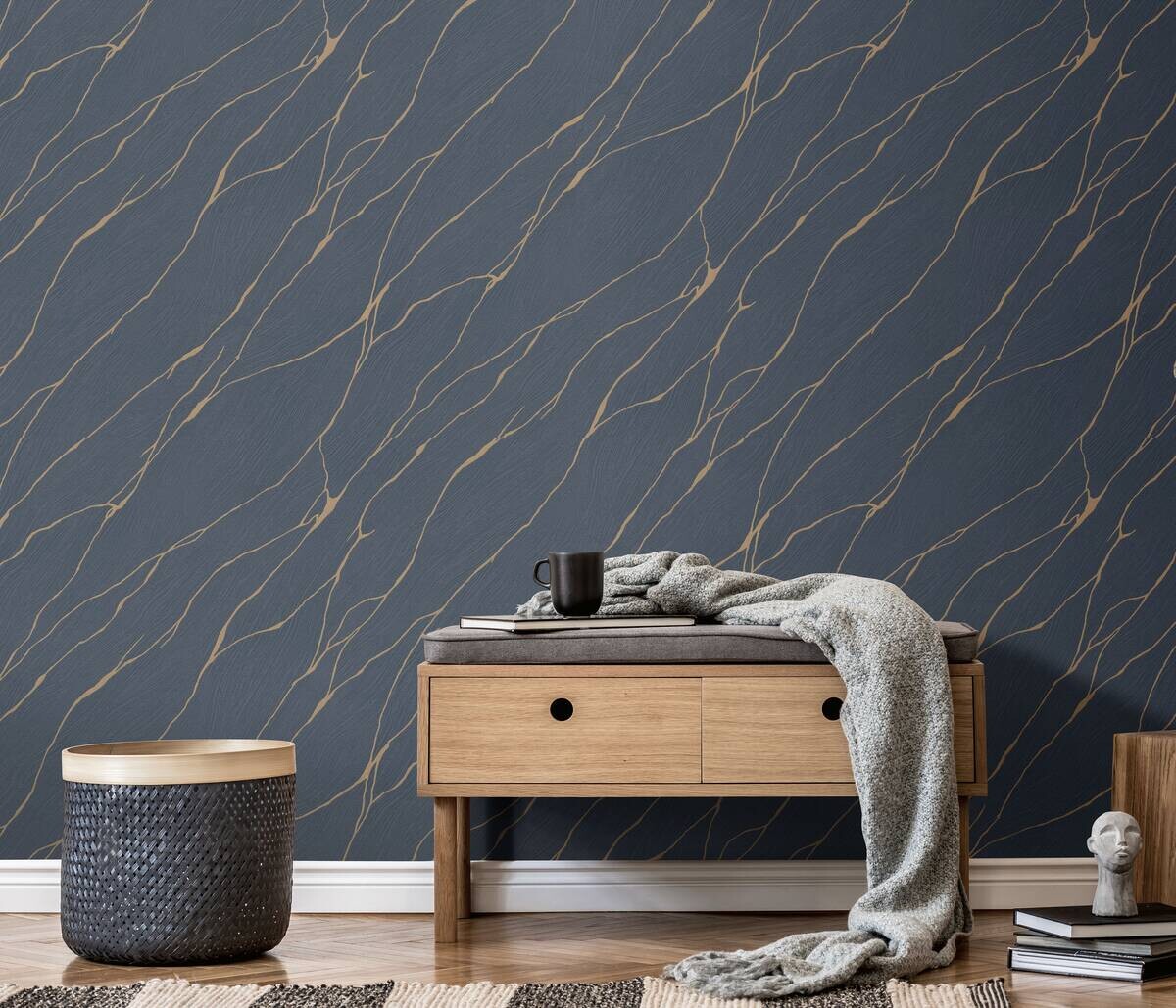 Erismann Vliestapete Marmoroptik blau B/L: ca. 53x1005 cm