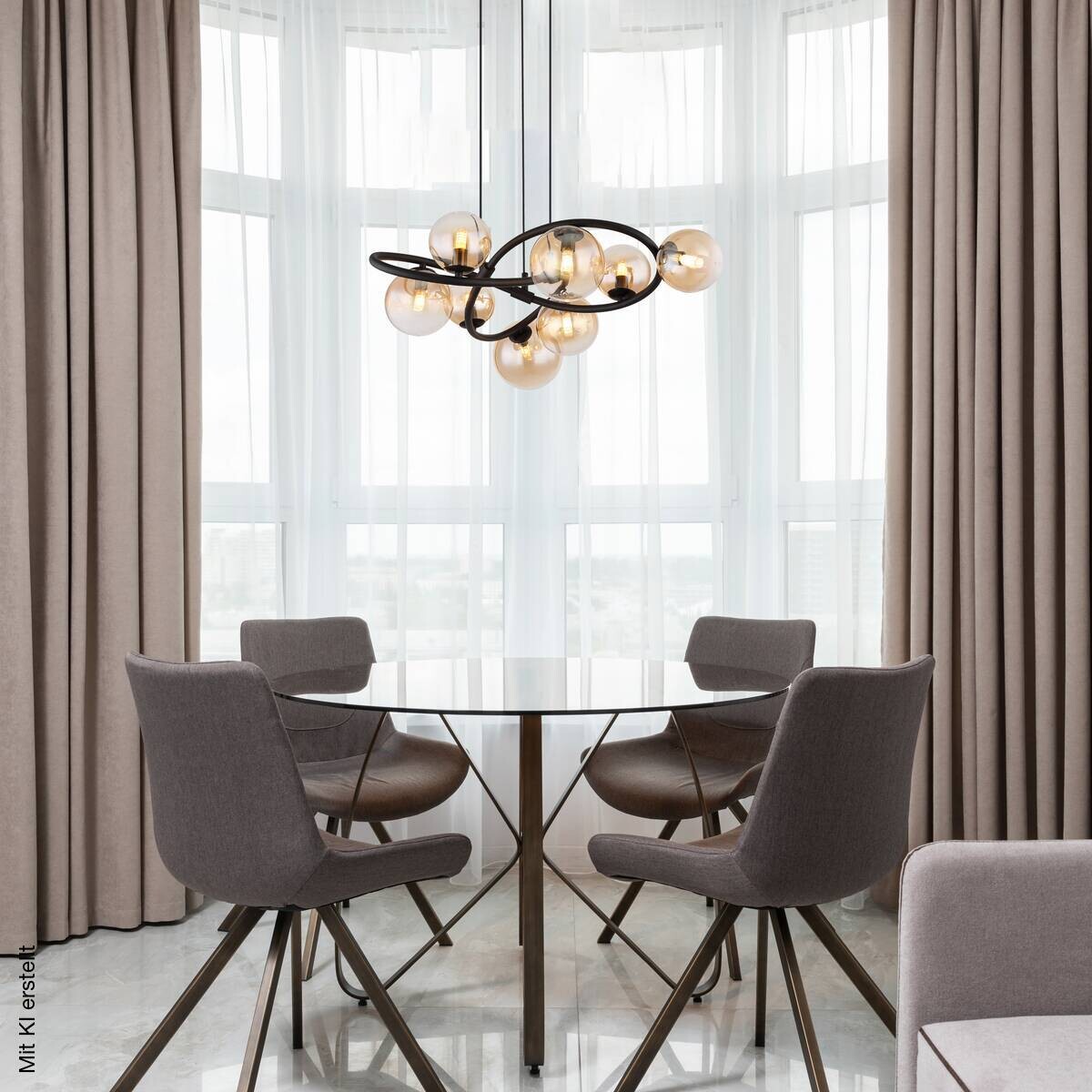 GLOBO LED-Pendelleuchte 10676 mattschwarz amber Metall Glas H/D: ca. 120x65 cm 8 Brennstellen