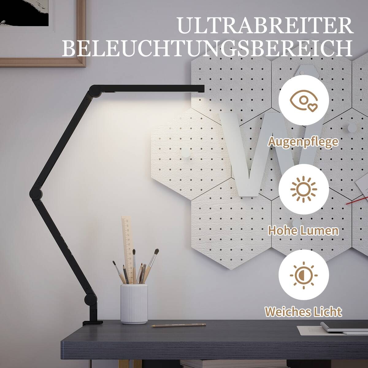 HOMCOM Tischleuchte schwarz Aluminium Kunststoff B/H/L: ca. 3,8x5,5x121,5 cm