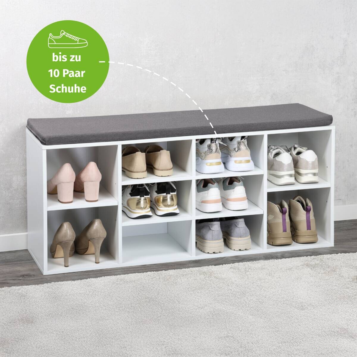 Kesper Schuhschrank mit Sitzkissen grau Textil B/H/L: ca. 29,5x48x1035 cm