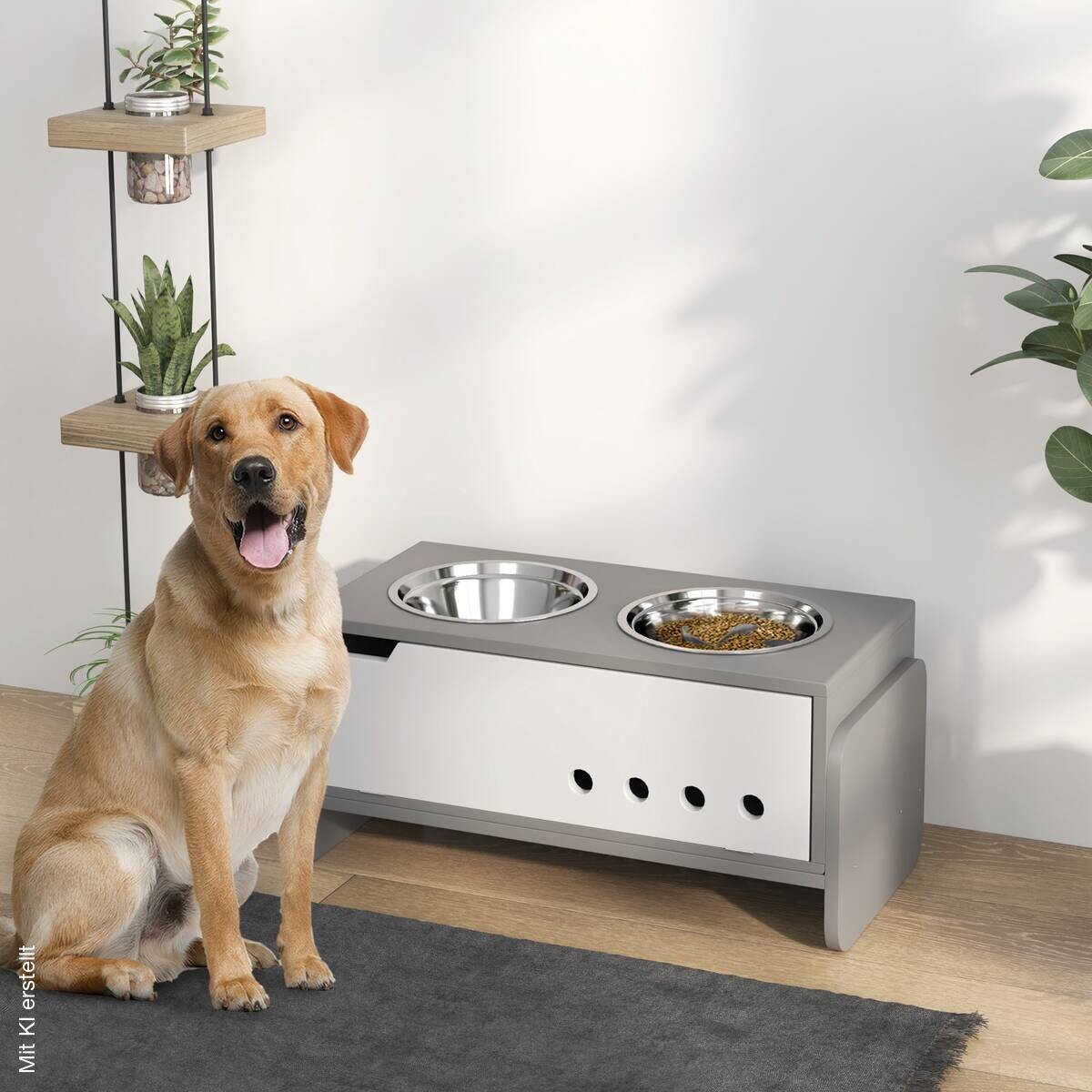 PawHut Hundenapf grau MDF B/H/L: ca. 30x36,5x62,5 cm