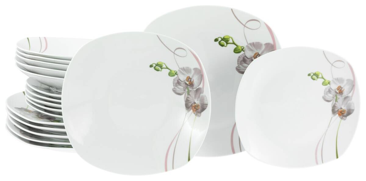 CreaTable Tellerset Square Orchidee weiß Porzellan