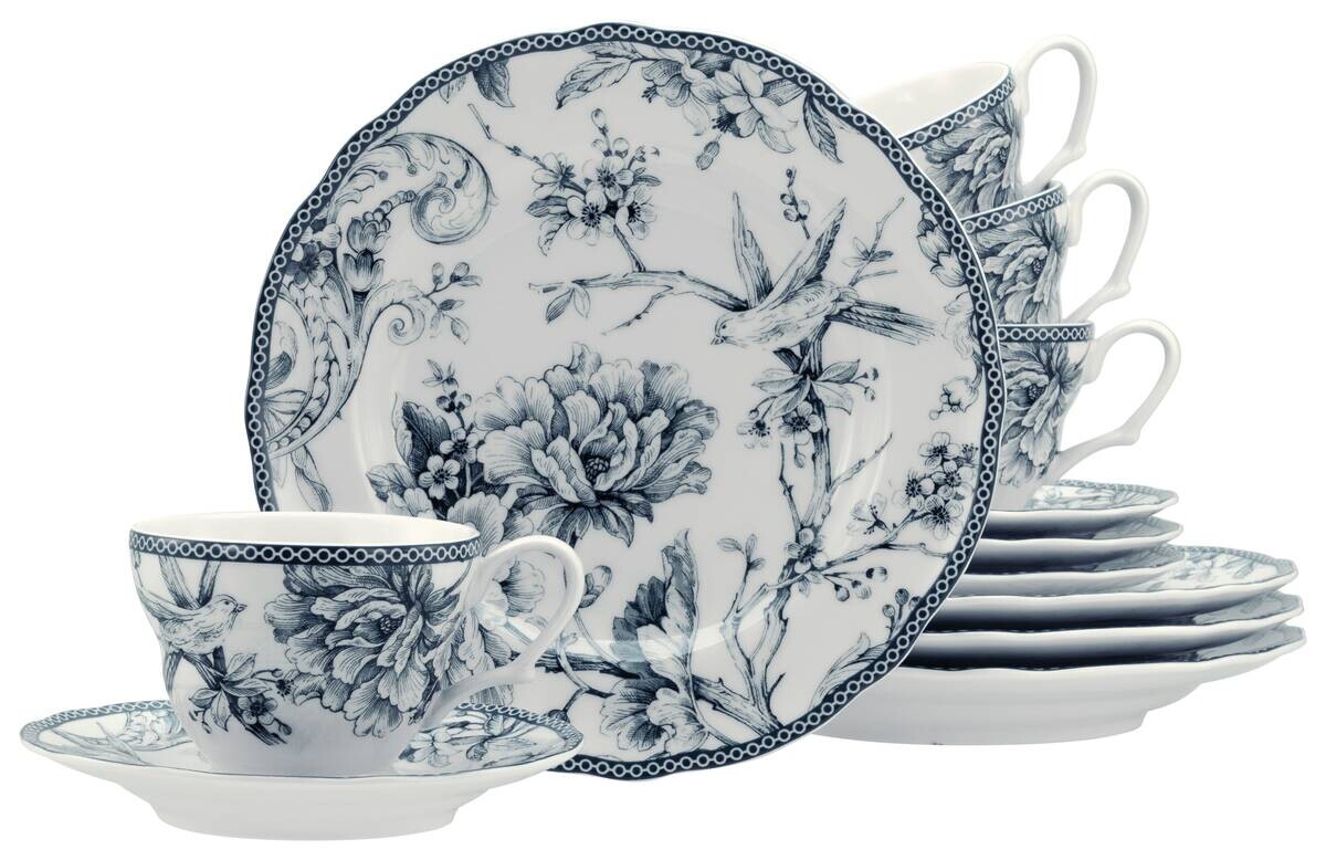 CreaTable Kaffeeservice Adelaide Blau blau Porzellan 12 tlg