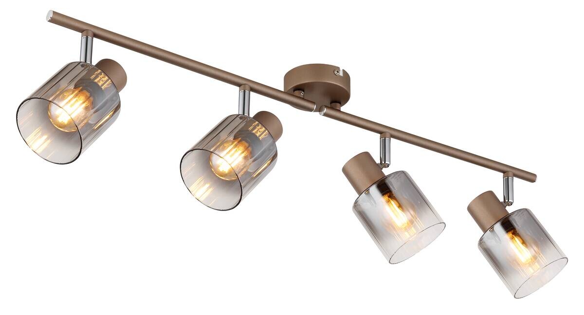 GLOBO Spot 4-flg. Walton 4 kaffee klar Rauch Glas Metall B/H/L: ca. 8x15x70 cm E14 4 Brennstellen