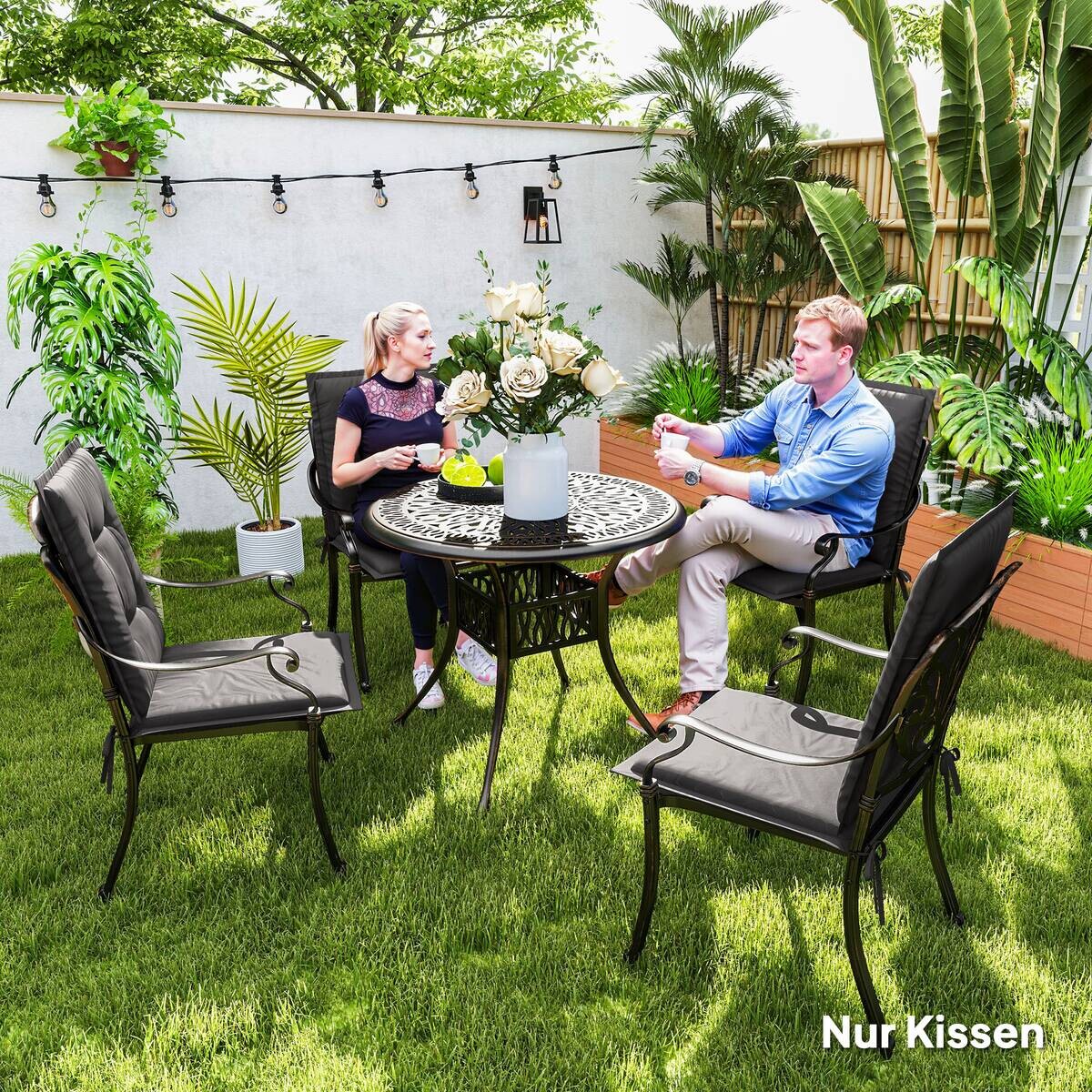 Outsunny Sitzkissen 4er Set dunkelgrau Polyester B/H/L: ca. 50x5x108 cm