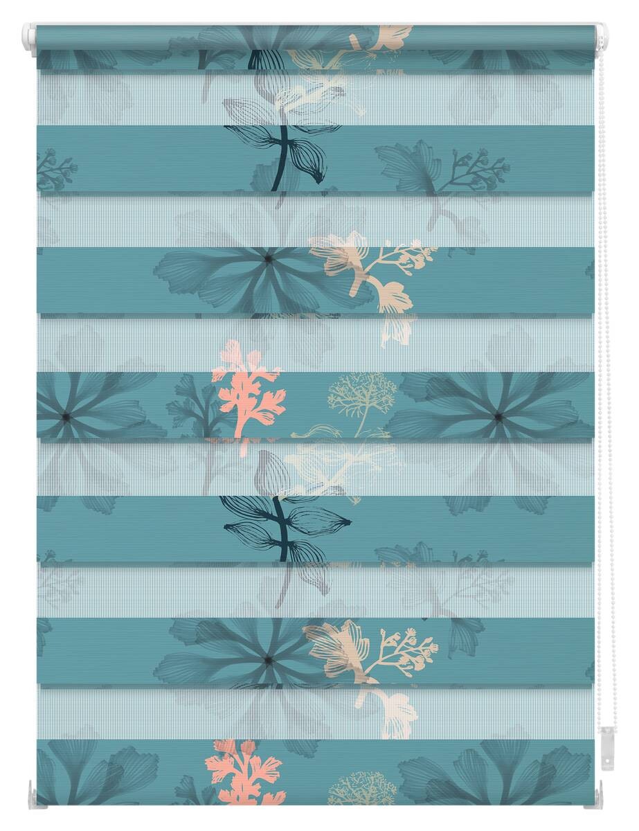 LICHTBLICK Doppelrollo Duo Aqua Floral blau B/L: ca. 60x150 cm