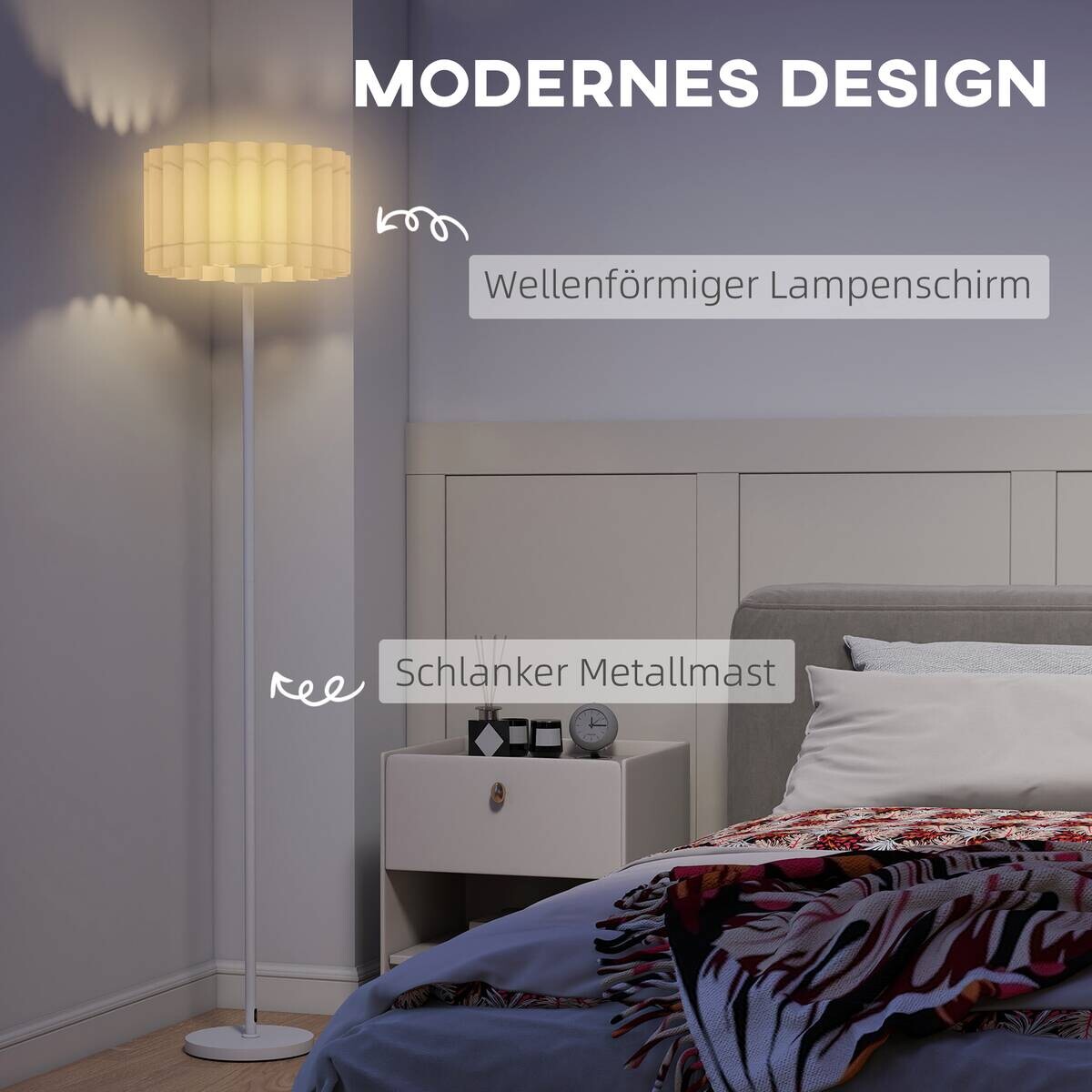 HOMCOM Stehleuchte weiß Metall Kunststoff B/H/L: ca. 35x153x35 cm E27 1 Brennstellen