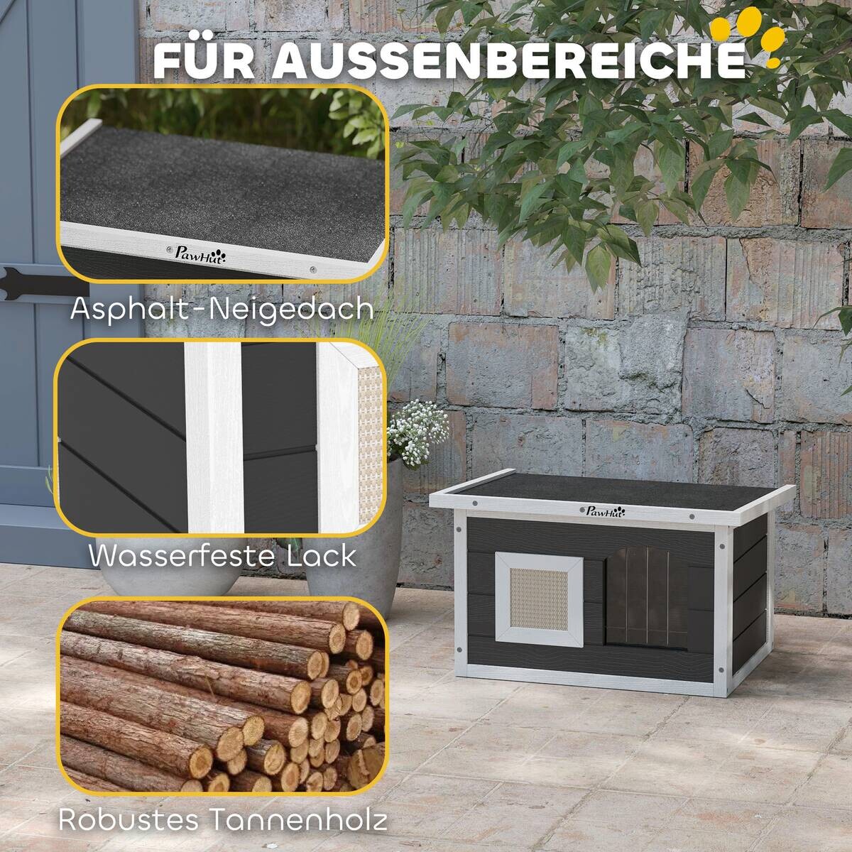 PawHut Katzenhaus grau Holz B/H/L: ca. 45x36,5x61 cm
