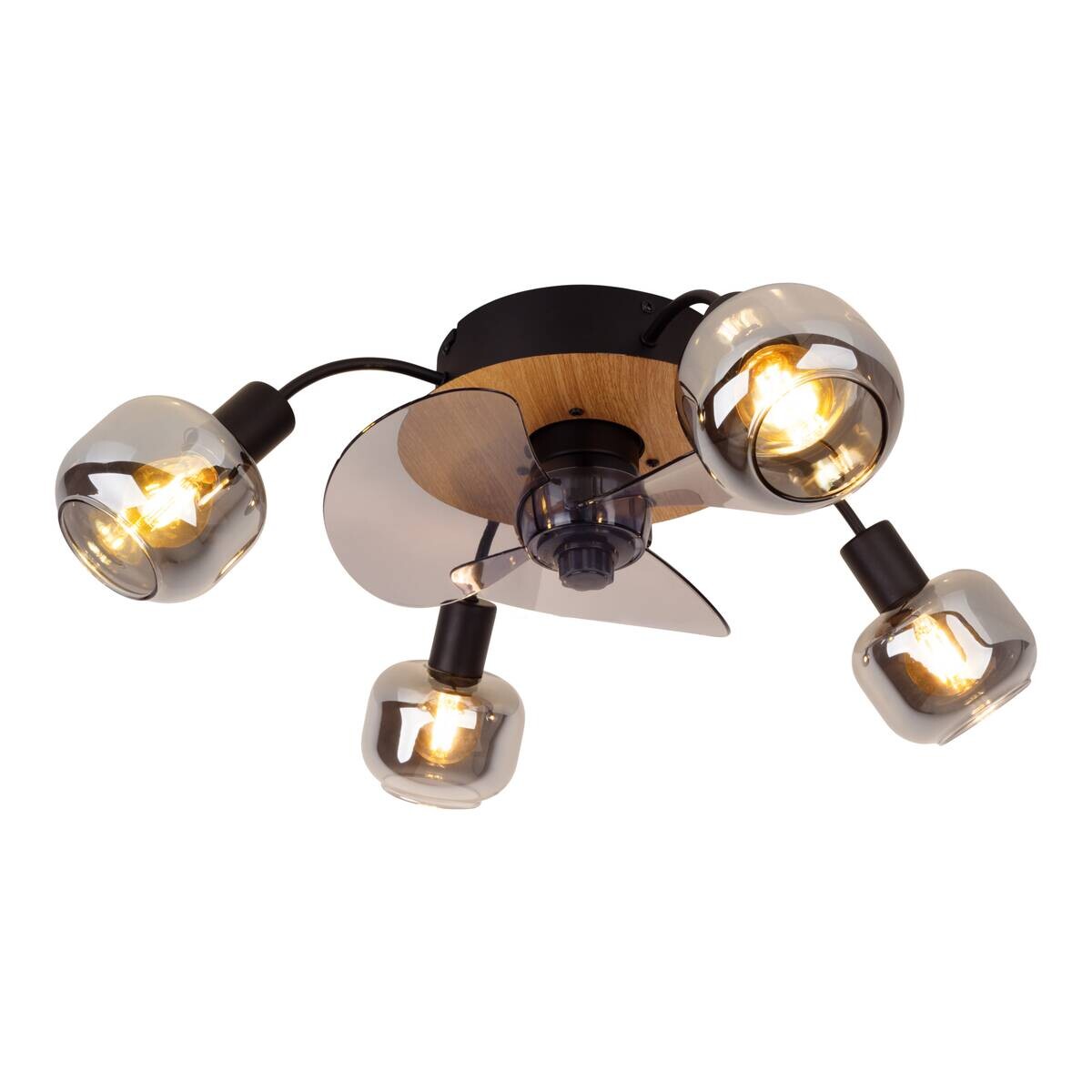Näve Leuchten Deckenventilator schwarz Metall Glas Kunststoff B/H/T/D: ca. 48x21x48x48 cm E14 4 Brennstellen