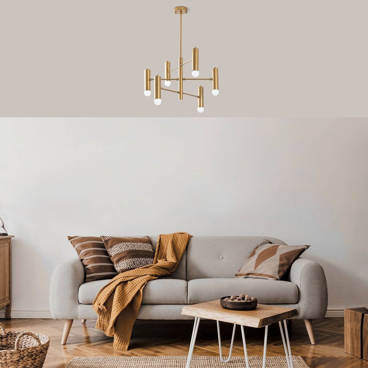 Opviq Pendelleuchte gold Metall B/H/T/L/D: ca. 55x73x55x55x55 cm E27 6 Brennstellen