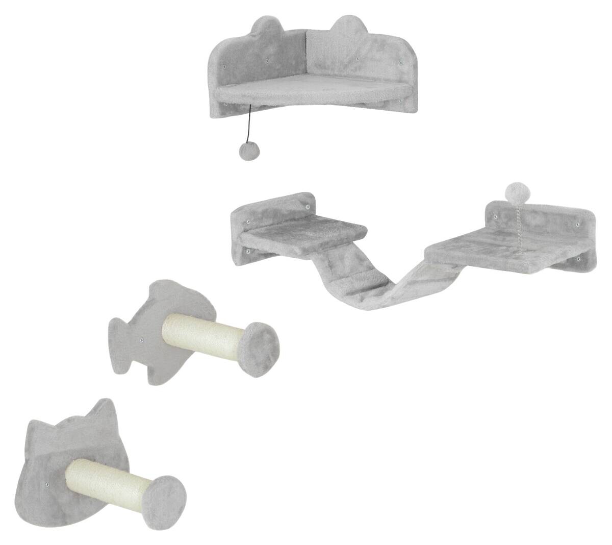 PawHut Katzen Kletterwand Set hellgrau Plüsch B/H/L: ca. 26x12,5x90 cm