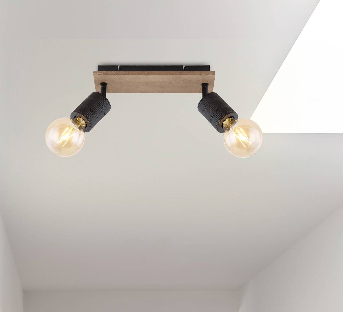 GLOBO Spot dunkelbraun Holz B/H/T: ca. 10x18x31 cm E27 2 Brennstellen
