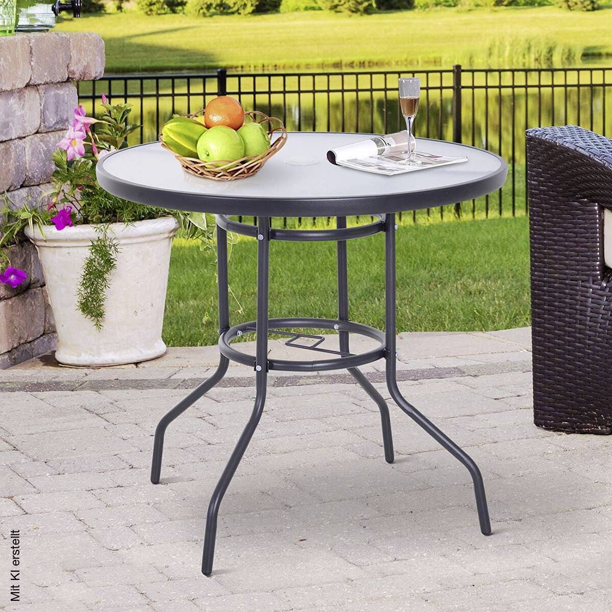 Outsunny Gartentisch schwarz Stahl H/D: ca. 72x80 cm