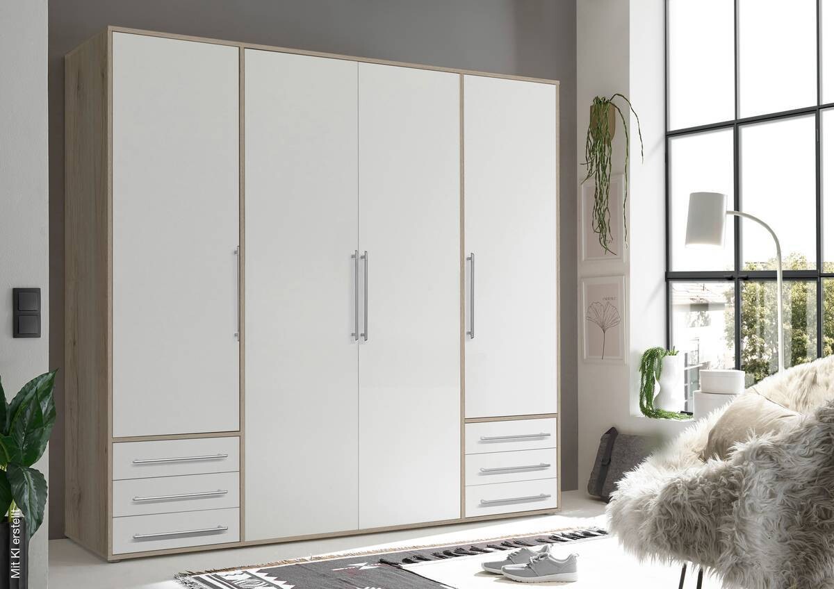 Kleiderschrank Lyss Eiche San-Remo Nachbildung weiß B/H/T: ca. 205x194x58 cm