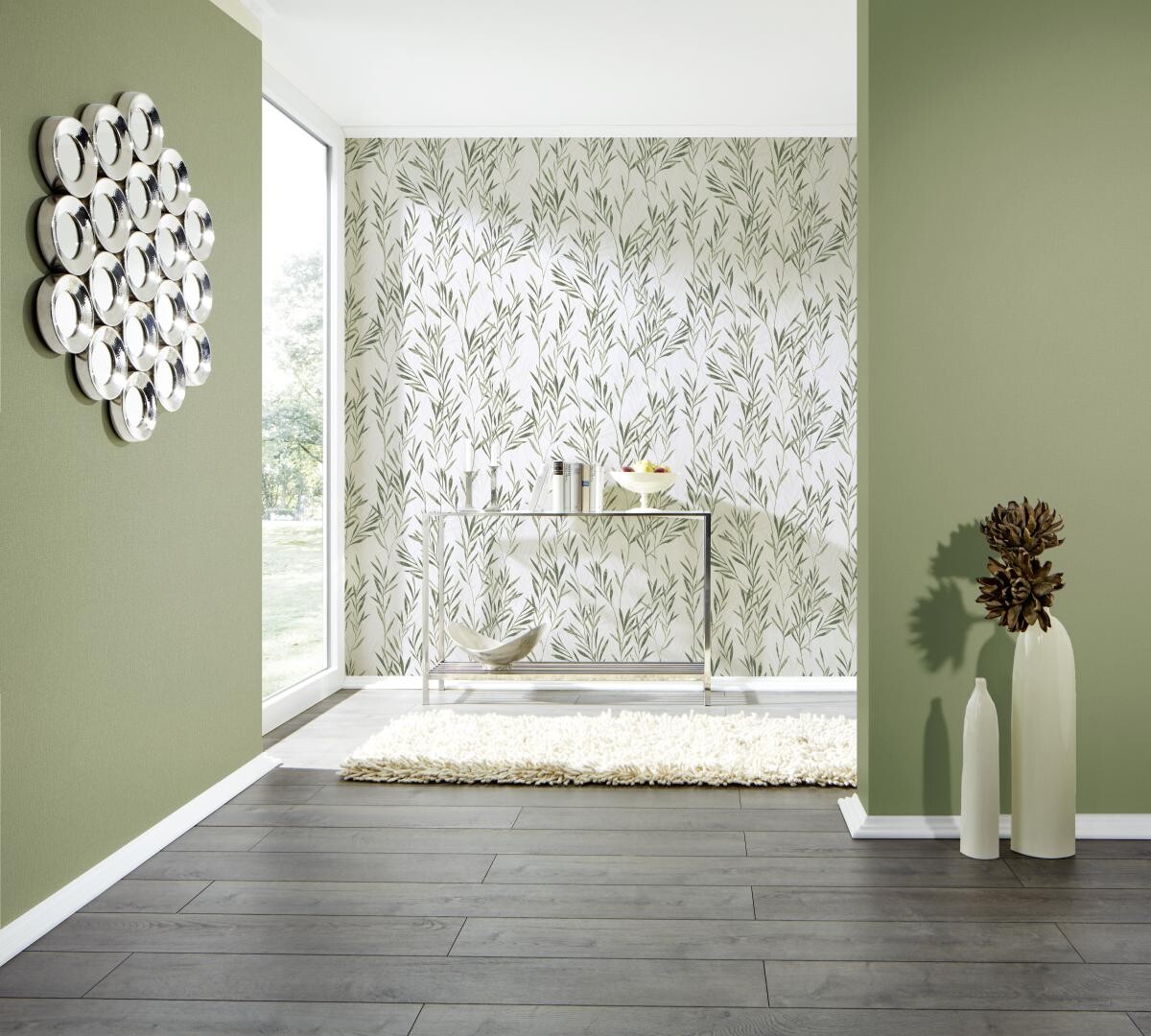 Vliestapete Gräser weiß grün B/L: ca. 53x1005 cm