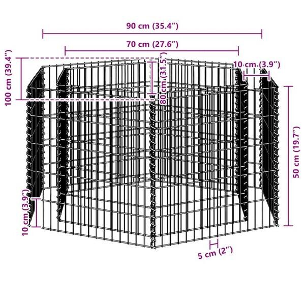 Gabionen-Hochbeet silber Stahl B/H/L: ca. 90x50x100 cm
