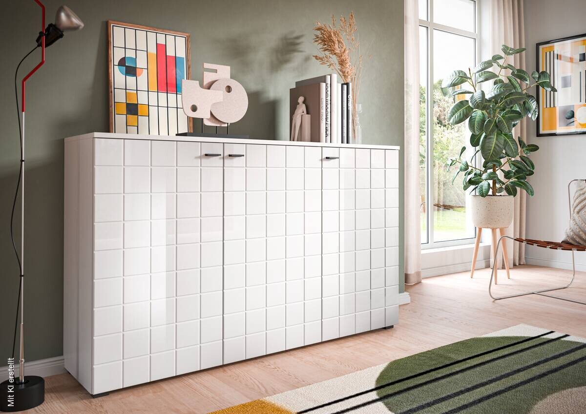 Sideboard Monte weiß weiß Hochglanz B/H/T: ca. 138x86x37 cm