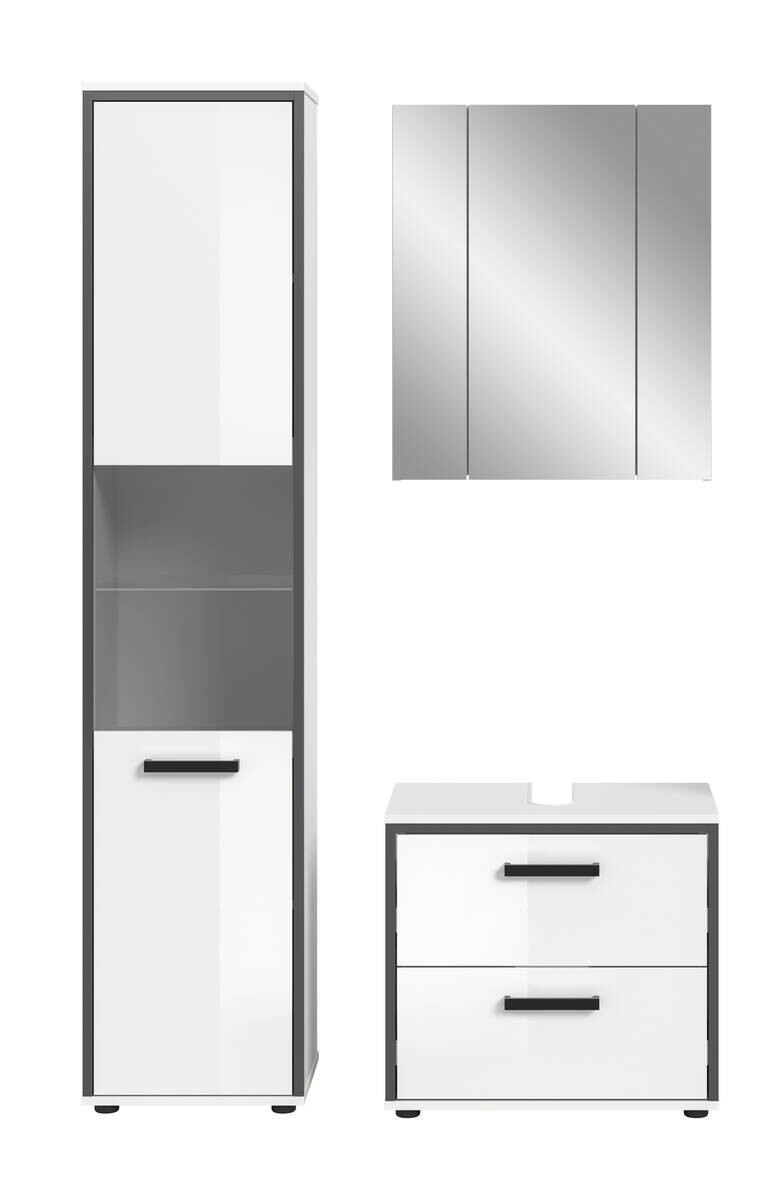 Badblock KOJAK weiß Hochglanz anthrazit grau B/H/T: ca. 115x188x37 cm