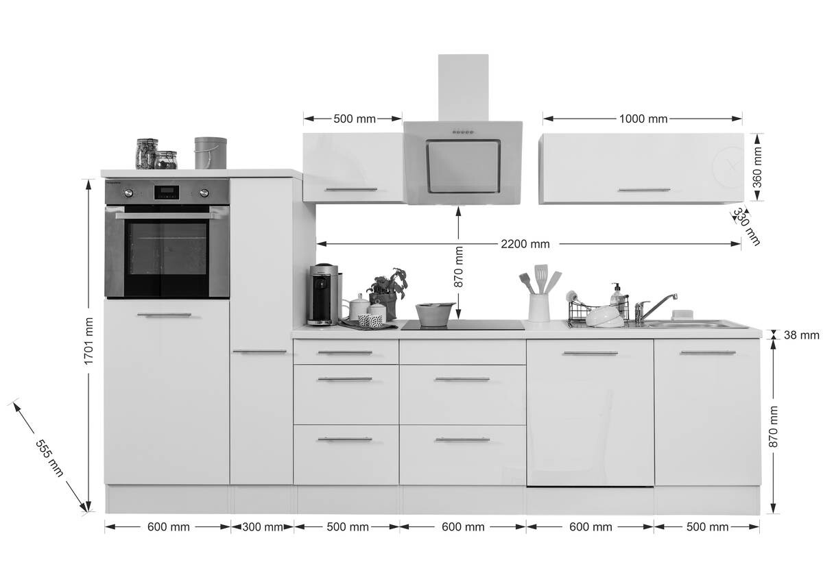 Respekta Küchenblock Amanda weiß Hochglanz B/H/T: ca. 310x200x60 cm