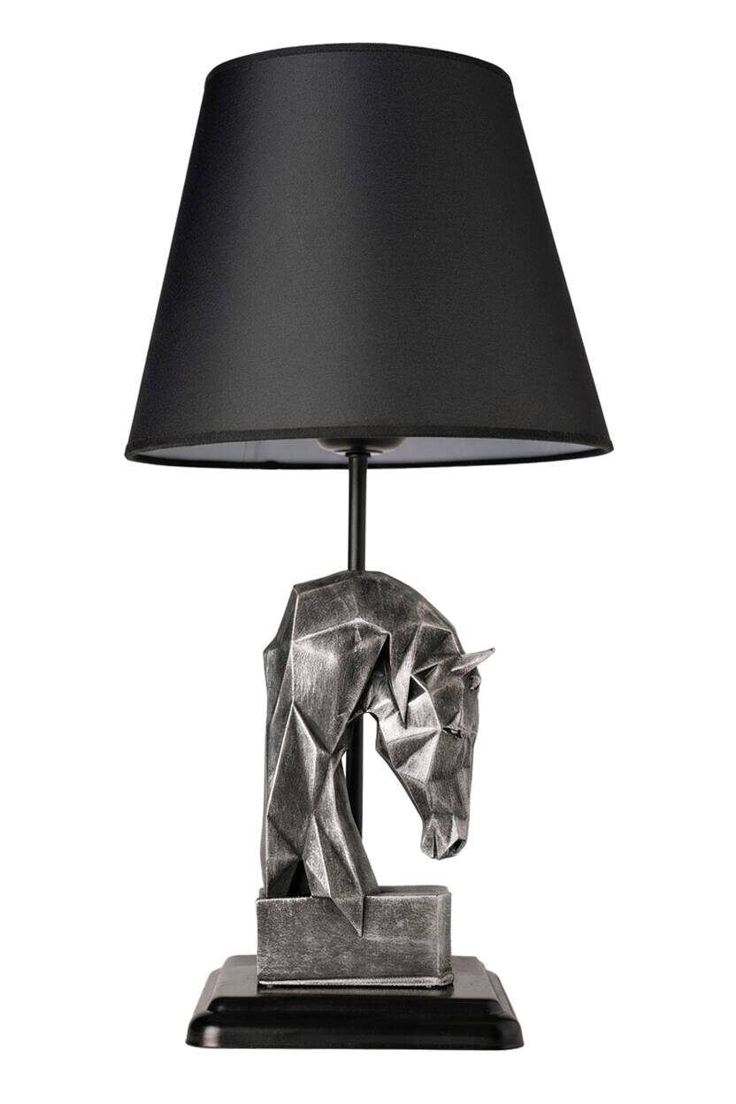 Opviq Tischleuchte schwarz silber Stoff Metall B/H/L: ca. 24x50x24 cm E27 1 Brennstellen