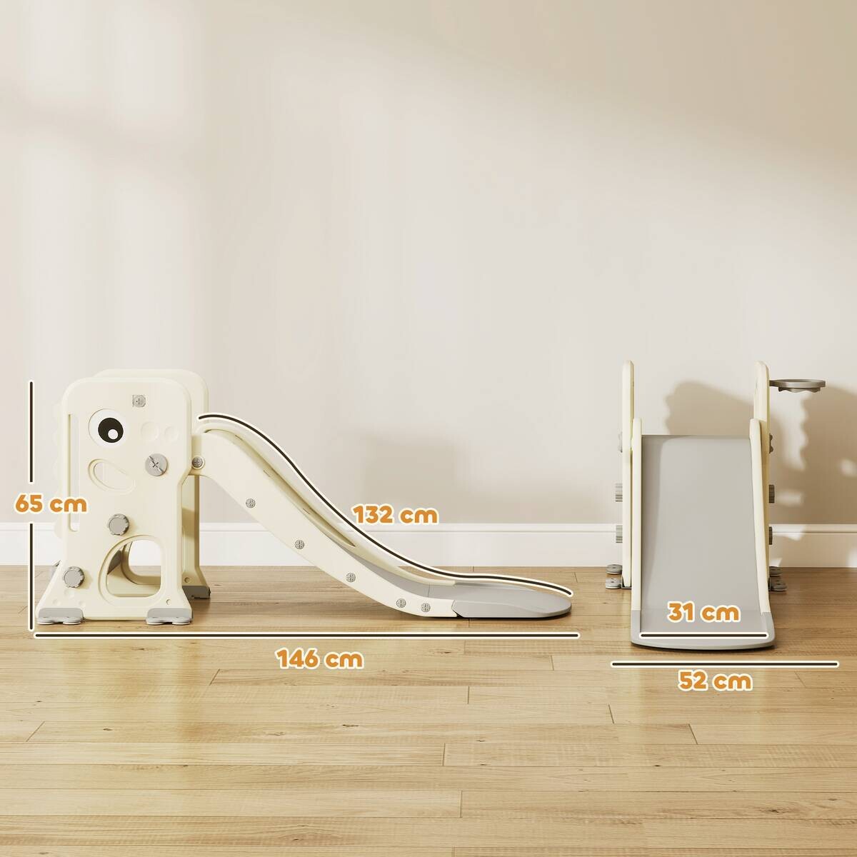 AIYAPLAY Kinderrutsche cremeweiß B/H/L: ca. 52x65x146 cm