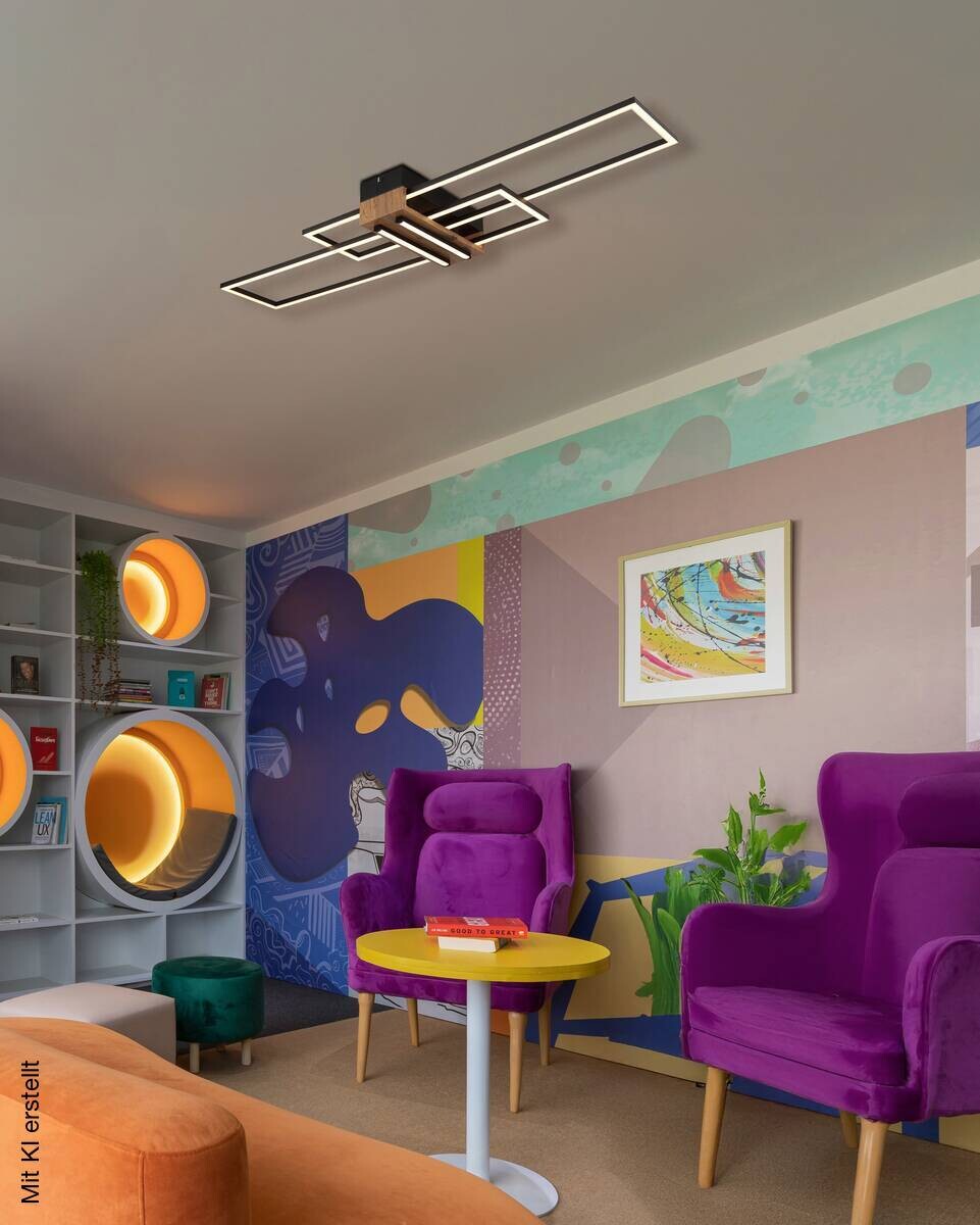 GLOBO Deckenleuchte mattschwarz Opal Metall MDF B/H: ca. 100x9,7 cm 1 Brennstellen