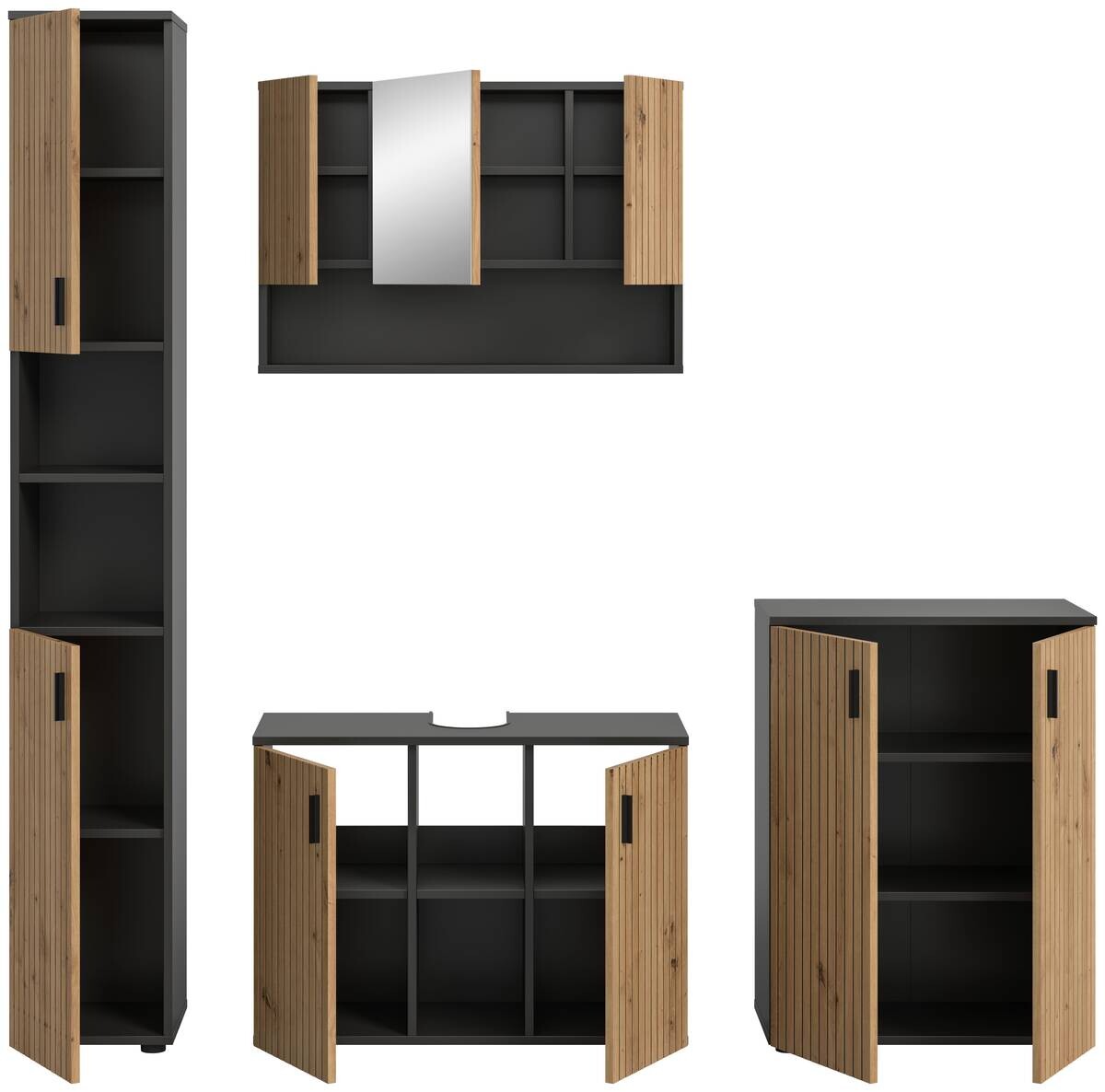 Badezimmer-Set Mone Basalt Nachbildung Artisan Oak Nachbildung B/H/T: ca. 200x192x30 cm