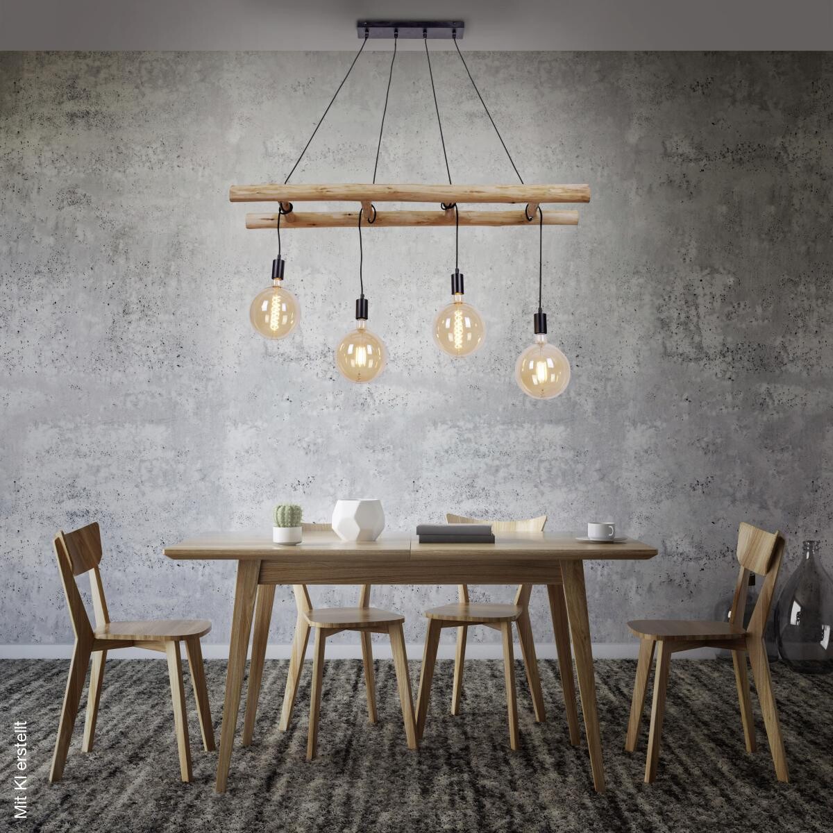 Just Light Pendelleuchte Edgar schwarz Holz Metall Kunststoff H/T/L: ca. 120x30x120 cm E27 4 Brennstellen