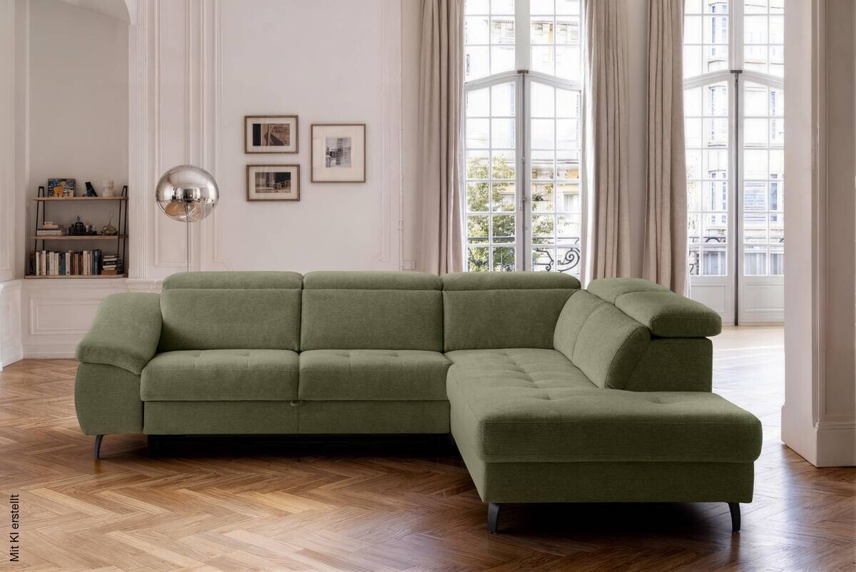 Ecksofa mit Bettfunktion grün Flachgewebe B/H/T: ca. 280x96x238 cm