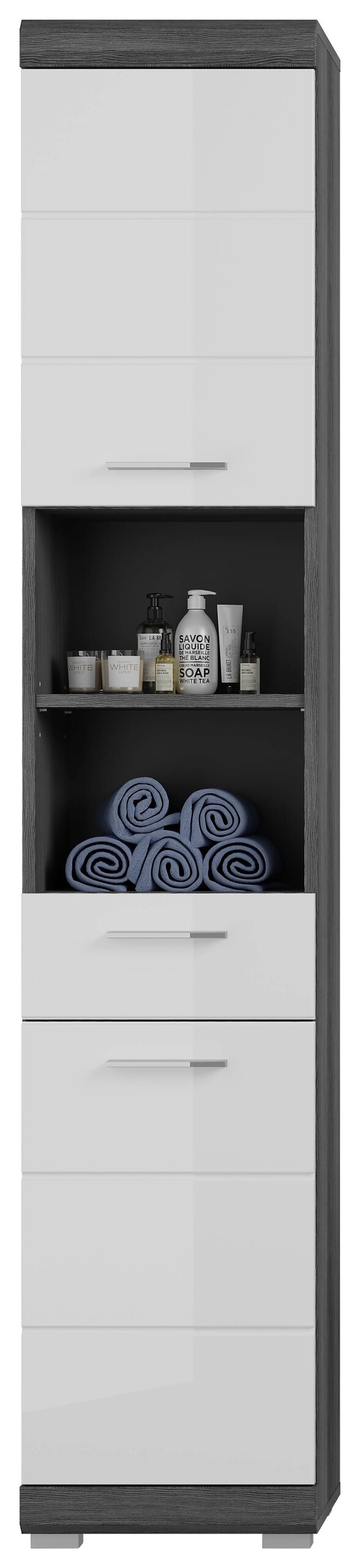 Badezimmer-Set Scout Rauchsilber Nachbildung weiß Hochglanz B/H/T: ca. 112x191x34 cm