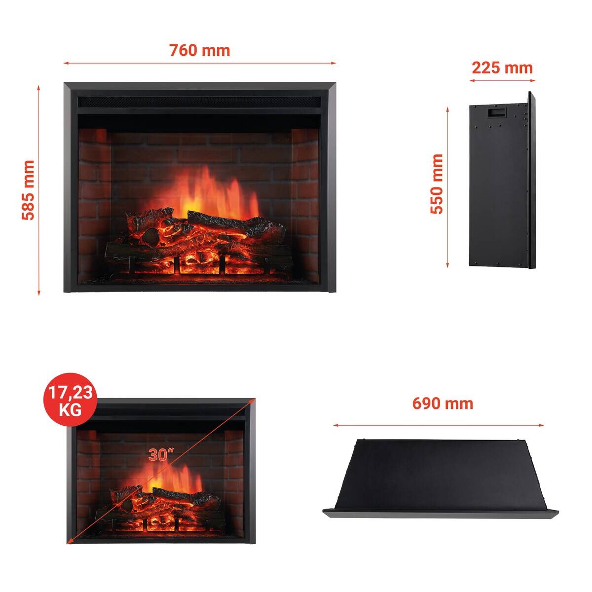 KAMINIO Elektrischer-Kamin LUCA schwarz Metall B/H/T: ca. 76x58,5x22,5 cm ca. 1800 W