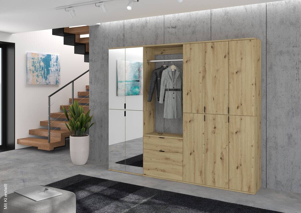 Garderobe PROJEKT Eiche Artisan Nachbildung Spiegel B/H/T: ca. 213x193x34 cm
