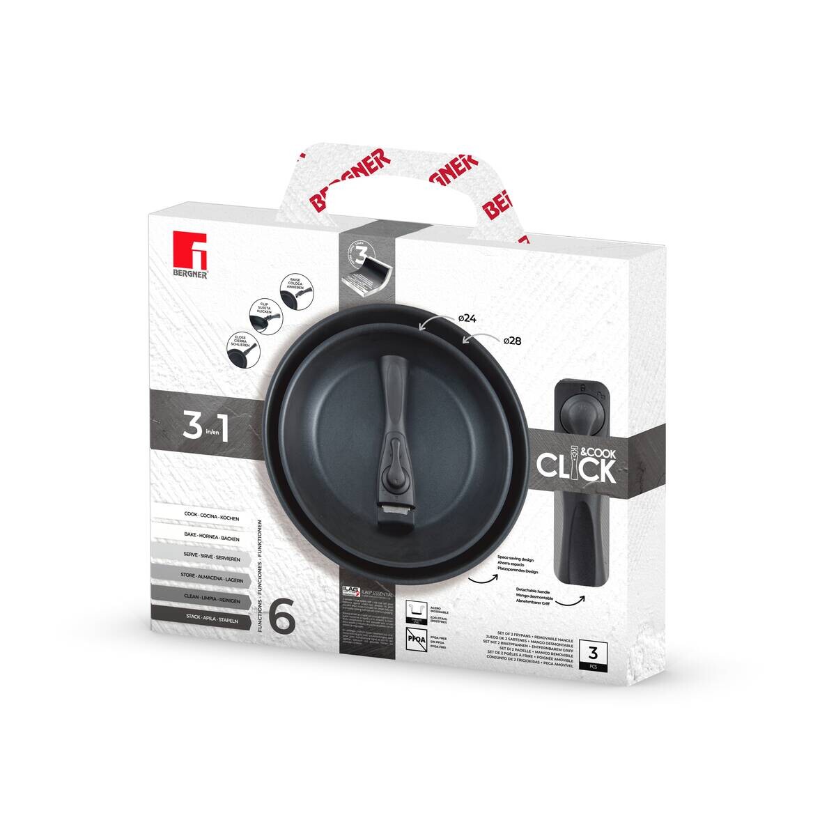BERGNER Pfannenset CLICK & COOK schwarz Edelstahl 3 tlg.