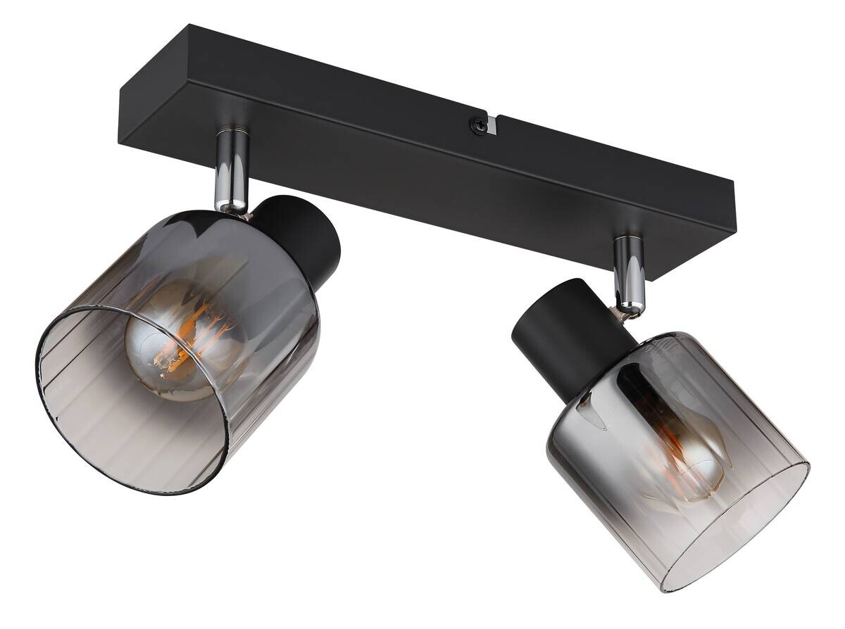 GLOBO Spot Jack Rauch klar schwarz Metall Glas B/H/L: ca. 26x13,5x8 cm E14 2 Brennstellen