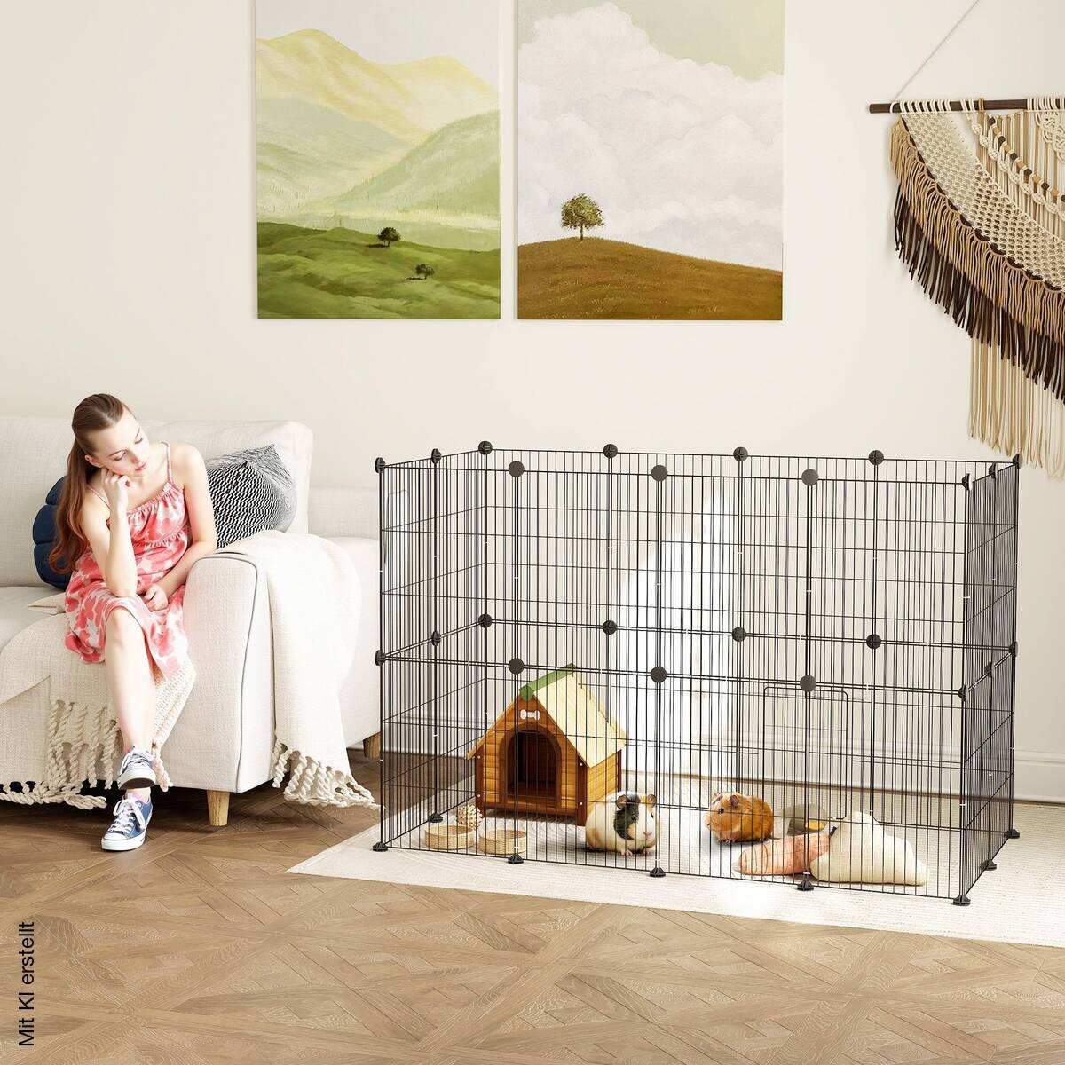 PawHut Kleintiergehege schwarz Stahl B/H/L: ca. 60x80x120 cm