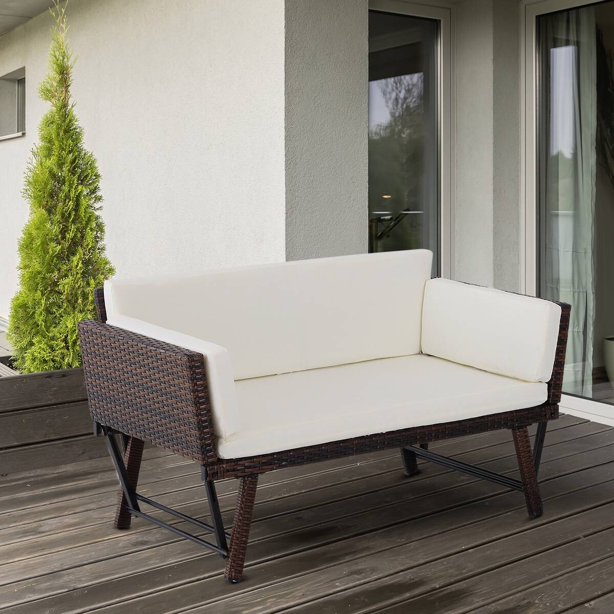 Outsunny Gartensofa braun Stahl B/H/L: ca. 66x67x129 cm
