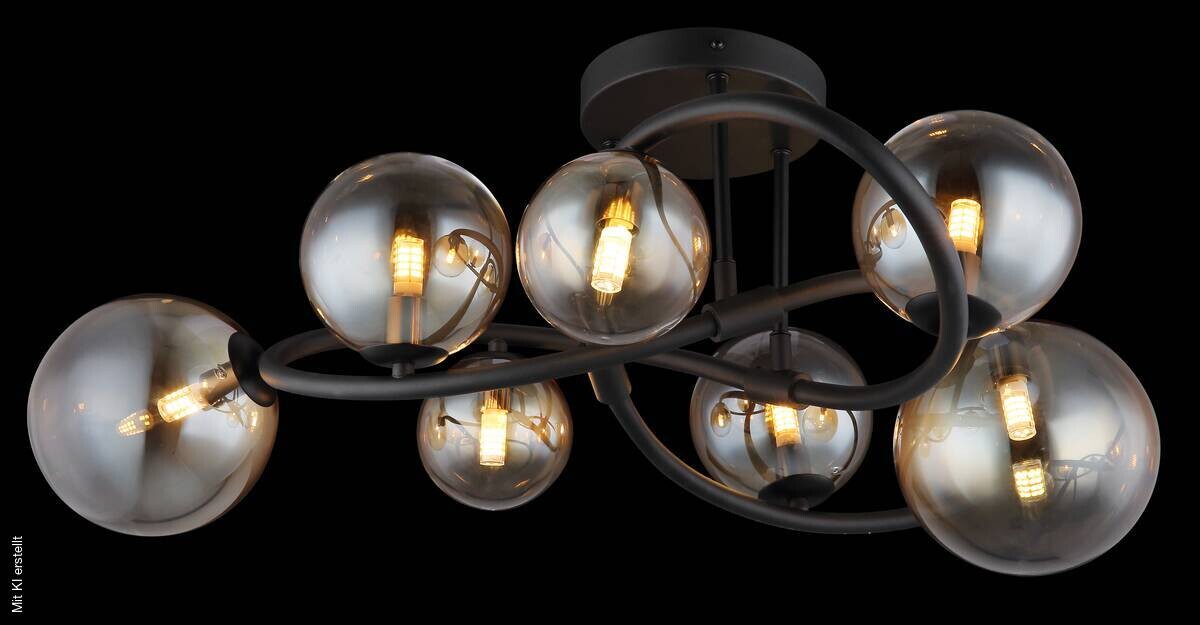 GLOBO LED-Deckenleuchte 10676 amber mattschwarz Glas Metall H/D: ca. 30x62 cm 7 Brennstellen