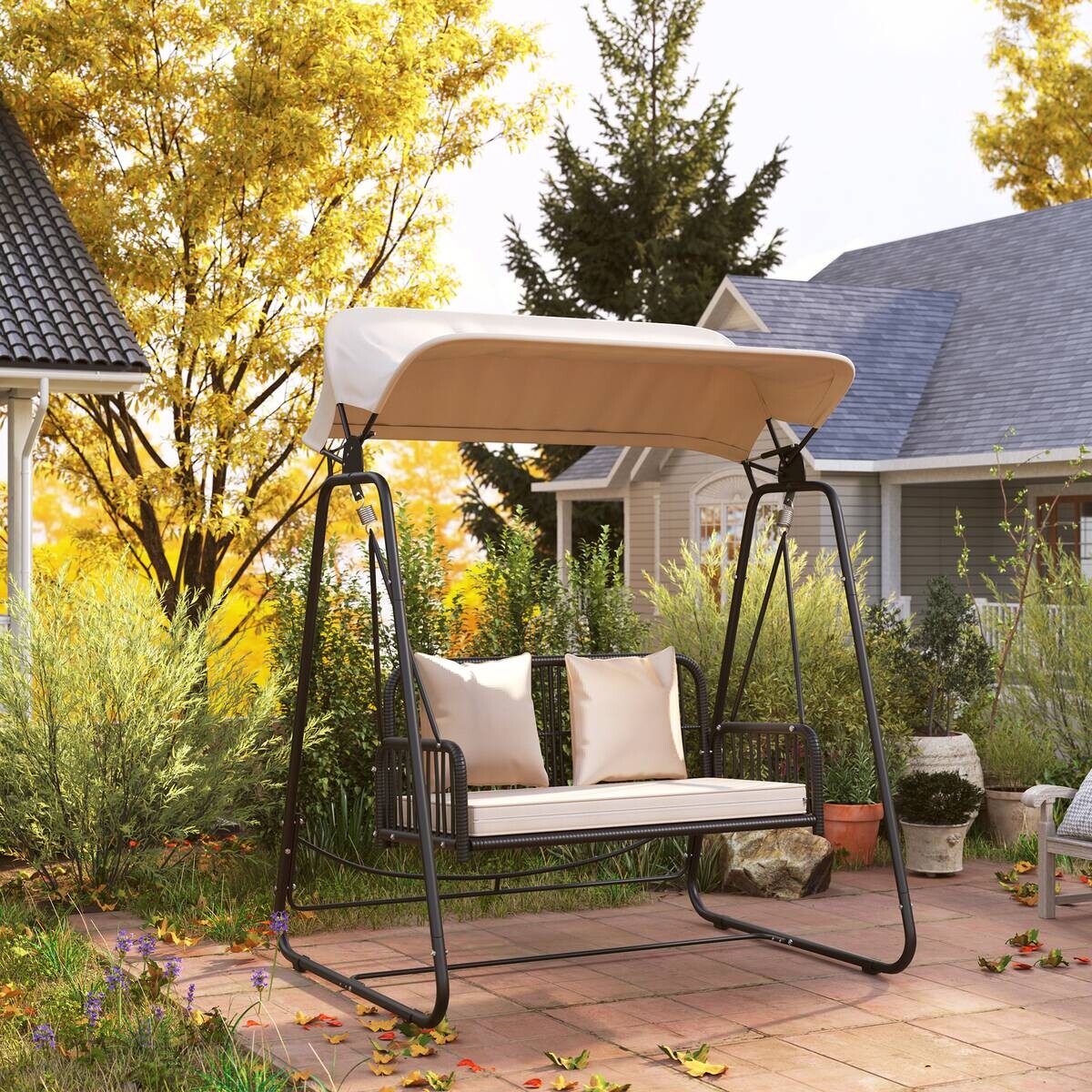 Outsunny Gartenschaukel khaki Polyester B/H/L: ca. 121x180x149 cm