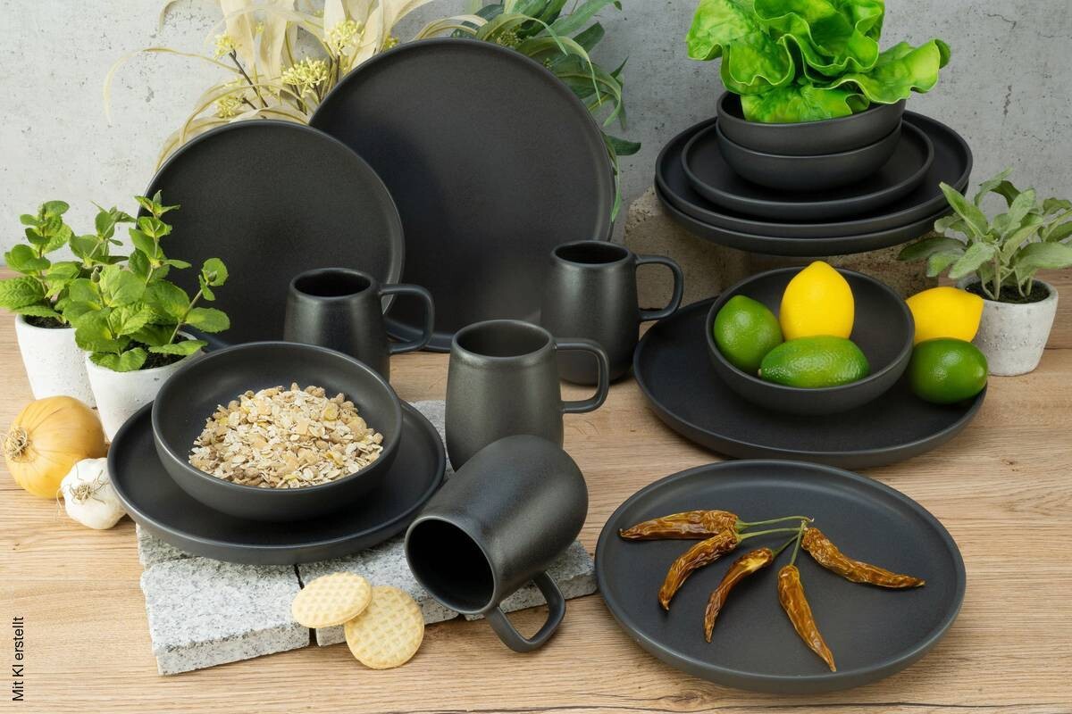 CreaTable Kombiservice Uno schwarz Steinzeug 16 tlg.
