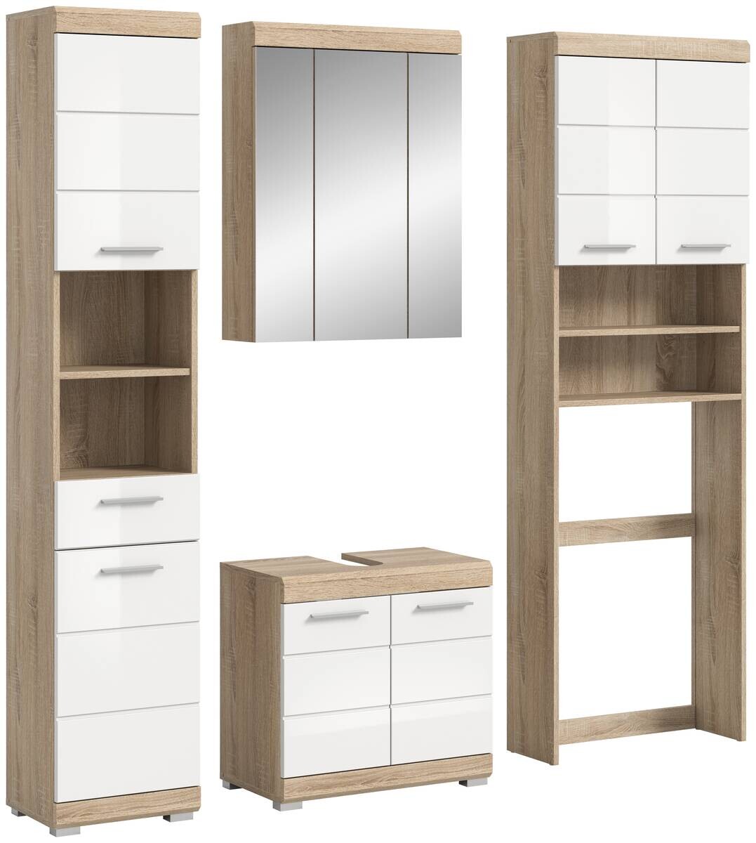 Badezimmer-Set Lambada Eiche Sonoma Nachbildung weiß Hochglanz B/H/T: ca. 190x191x34 cm