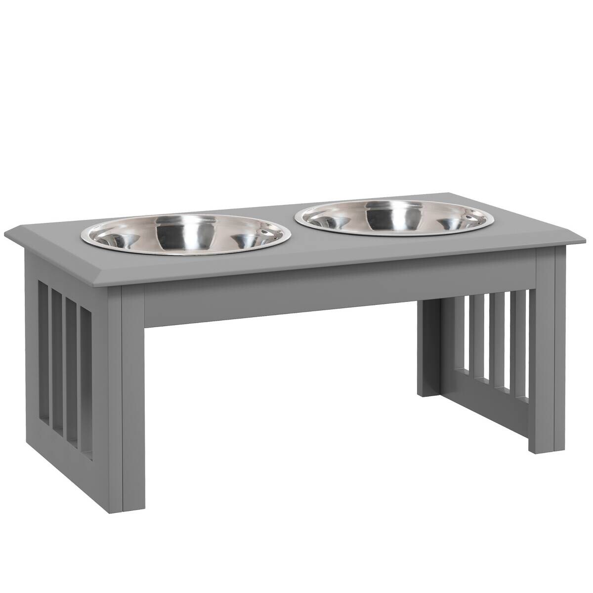 PawHut Futternapf grau Edelstahl B/H/L: ca. 30,5x25,4x58,4 cm