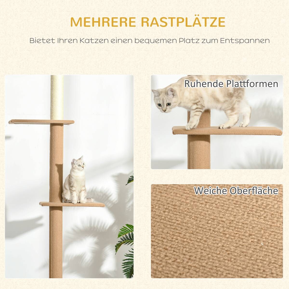 PawHut Kratzbaum khaki Polyester B/H/L: ca. 27x228x43 cm