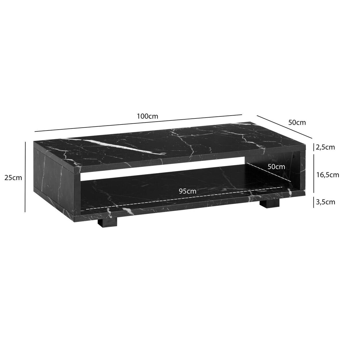 Wohnling Couchtisch schwarz Marmor B/H/T: ca. 100x25x50 cm
