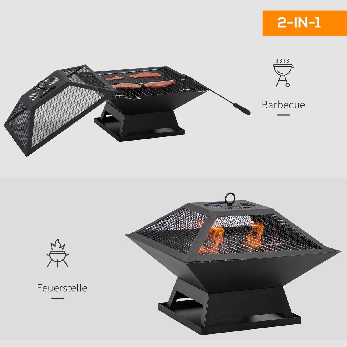 Outsunny Feuerstelle mit Grillrost