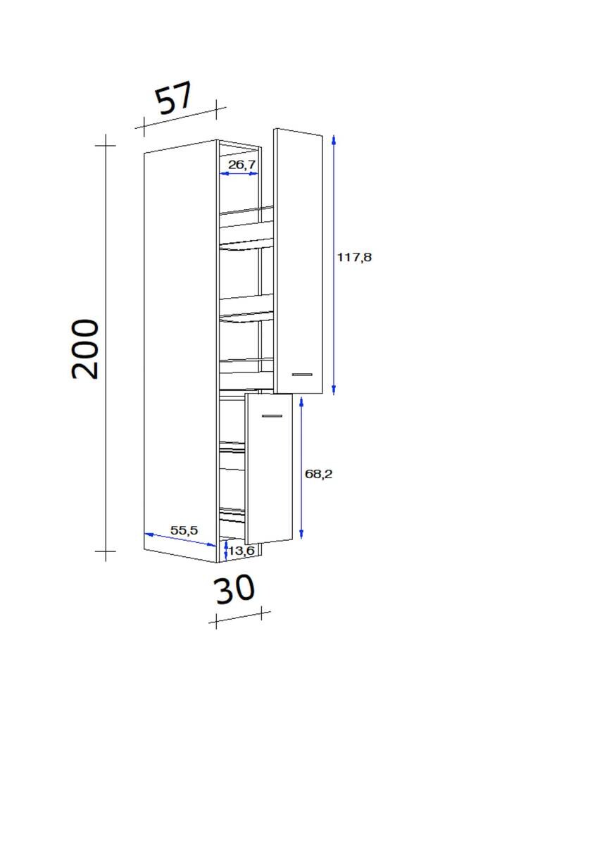 Apothekerschrank Capri schwarz matt B/H/T: ca. 30x200x57 cm