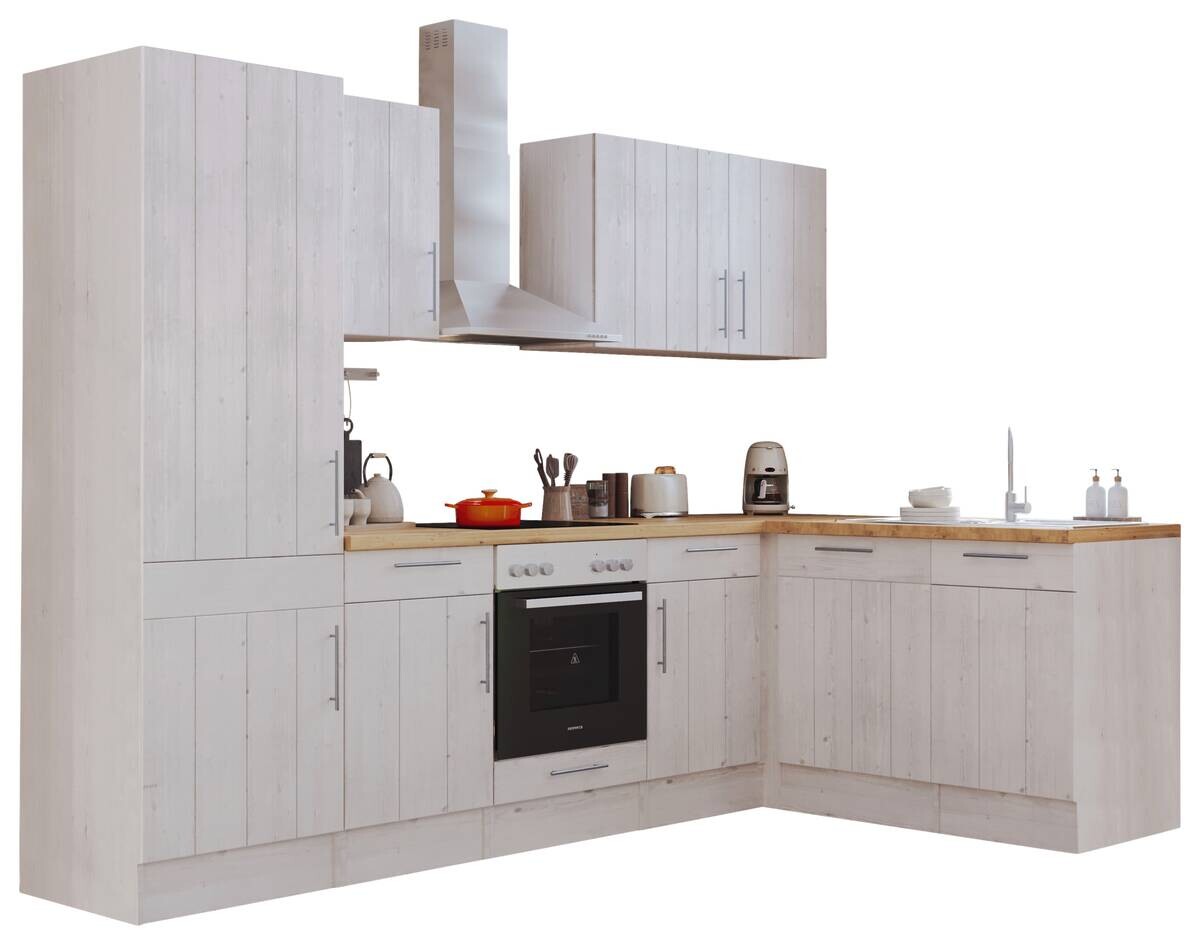 Respekta Winkelküche BERPL280LHWC weiß Lärche Nachbildung B/H/T: ca. 280x211x172 cm