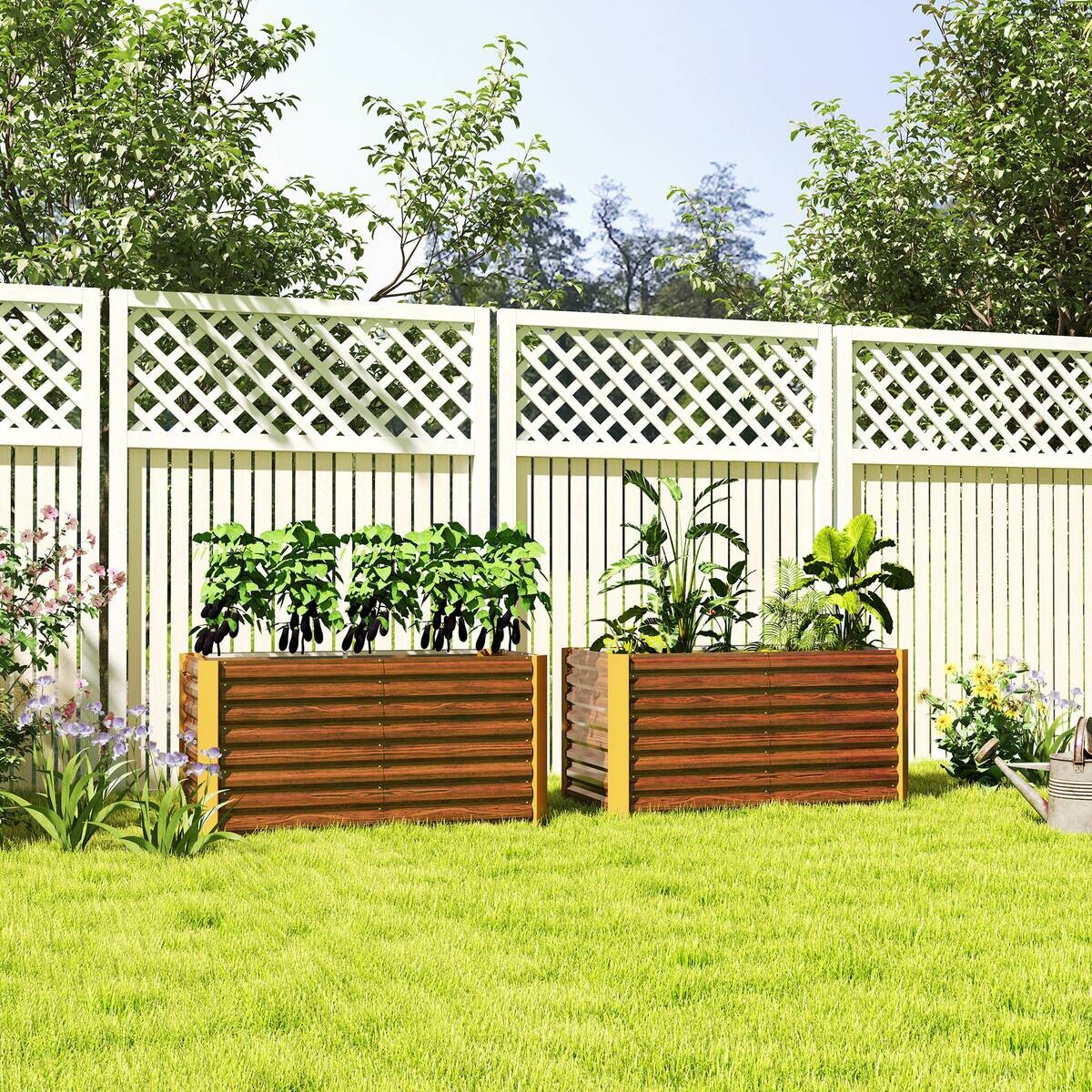 Outsunny Hochbeet 2er Set braun Stahl B/H/L: ca. 60x60x120 cm